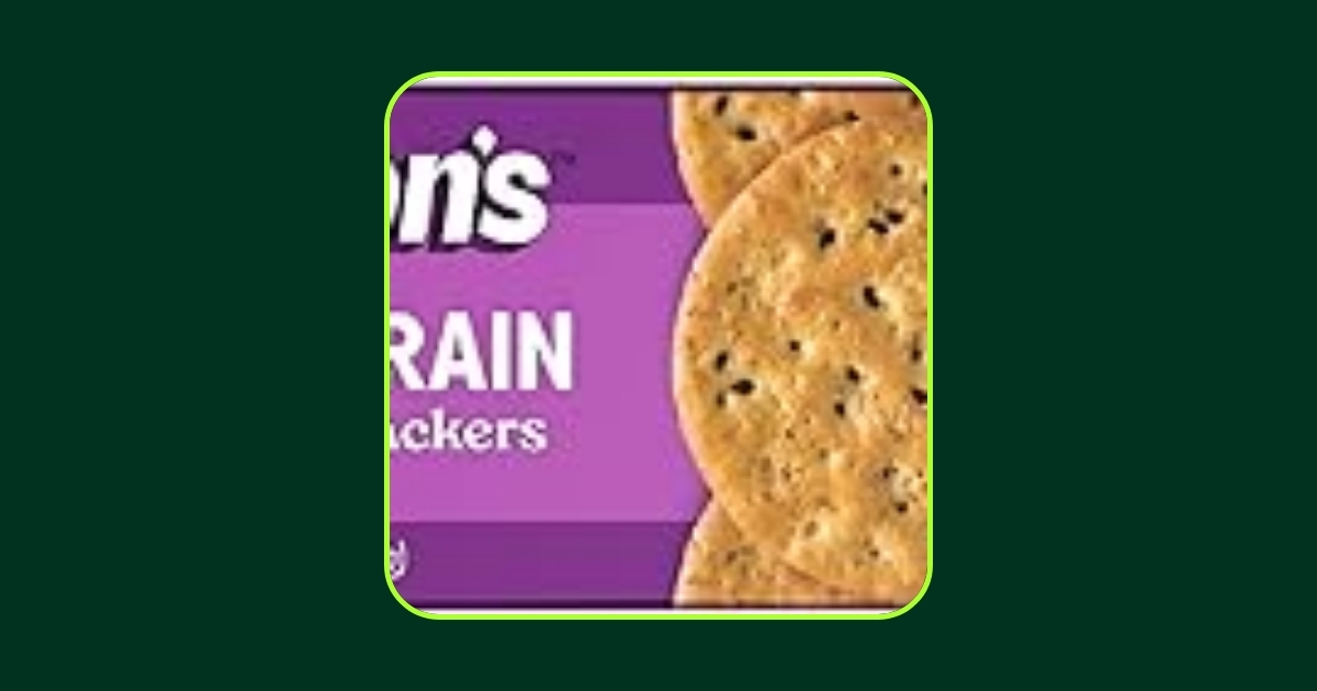 Box of Milton's Craft Bakers Multigrain Crackers showing product packaging with sesame seeds and whole grains visible